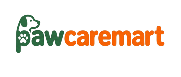 Logo of pawcaremart with a green paw print and orange text on a white background
